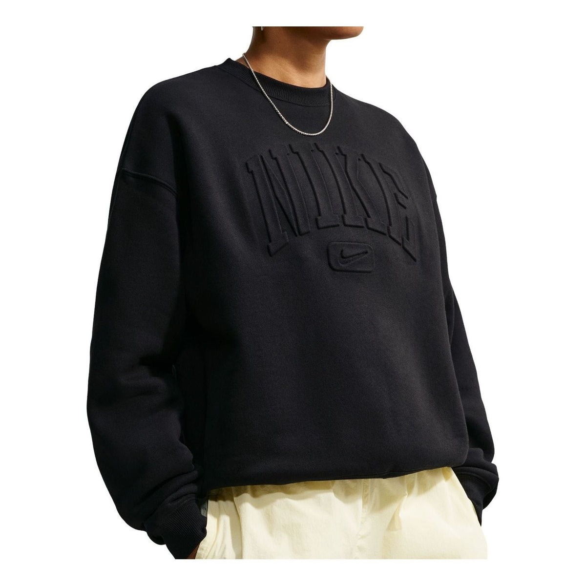 (WMNS) Nike Studio Fleece Medium Weight Graphic Pack Oversized Embossed Crew 'Total Black' IU1139-001