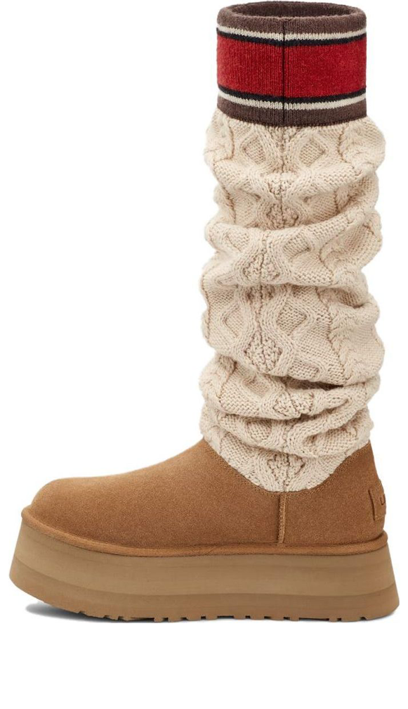 (WMNS) UGG Classic Sweater Letter Tall 'Chestnut' 1144044-CHE
