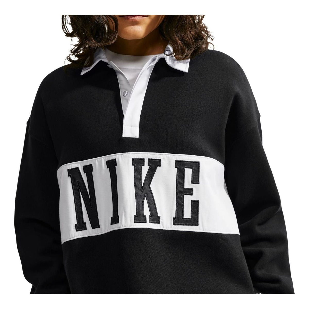 (WMNS) Nike Studio Fleece Medium Weight Oversized Rugby Sweatshirt 'Total Black Sail' IU1135-001 - Nike Professional Edition