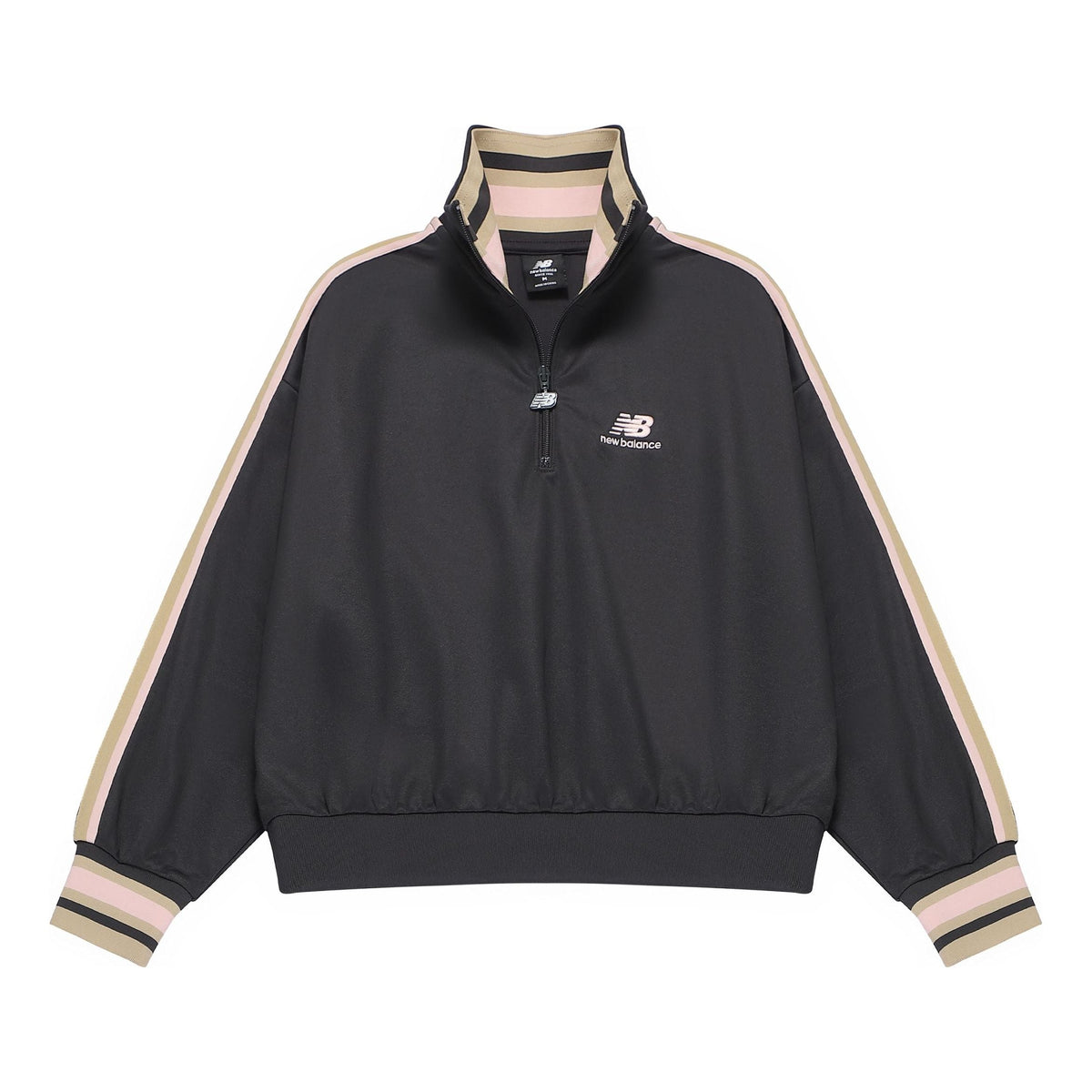 (WMNS) New Balance Half Zip Sweatshirt Asia Sizing 'Black Beige' AWT23561-PHM