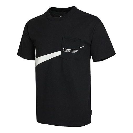 Nike Sportswear Swoosh Large Pocket Printing Sports Round Neck Short Sleeve Black DJ6297-010