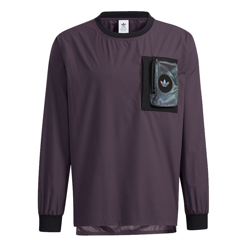 adidas originals Prem Wvn Ls Tee Chest Zipper Pocket Pullover Round Neck Long Sleeves Purple H58049