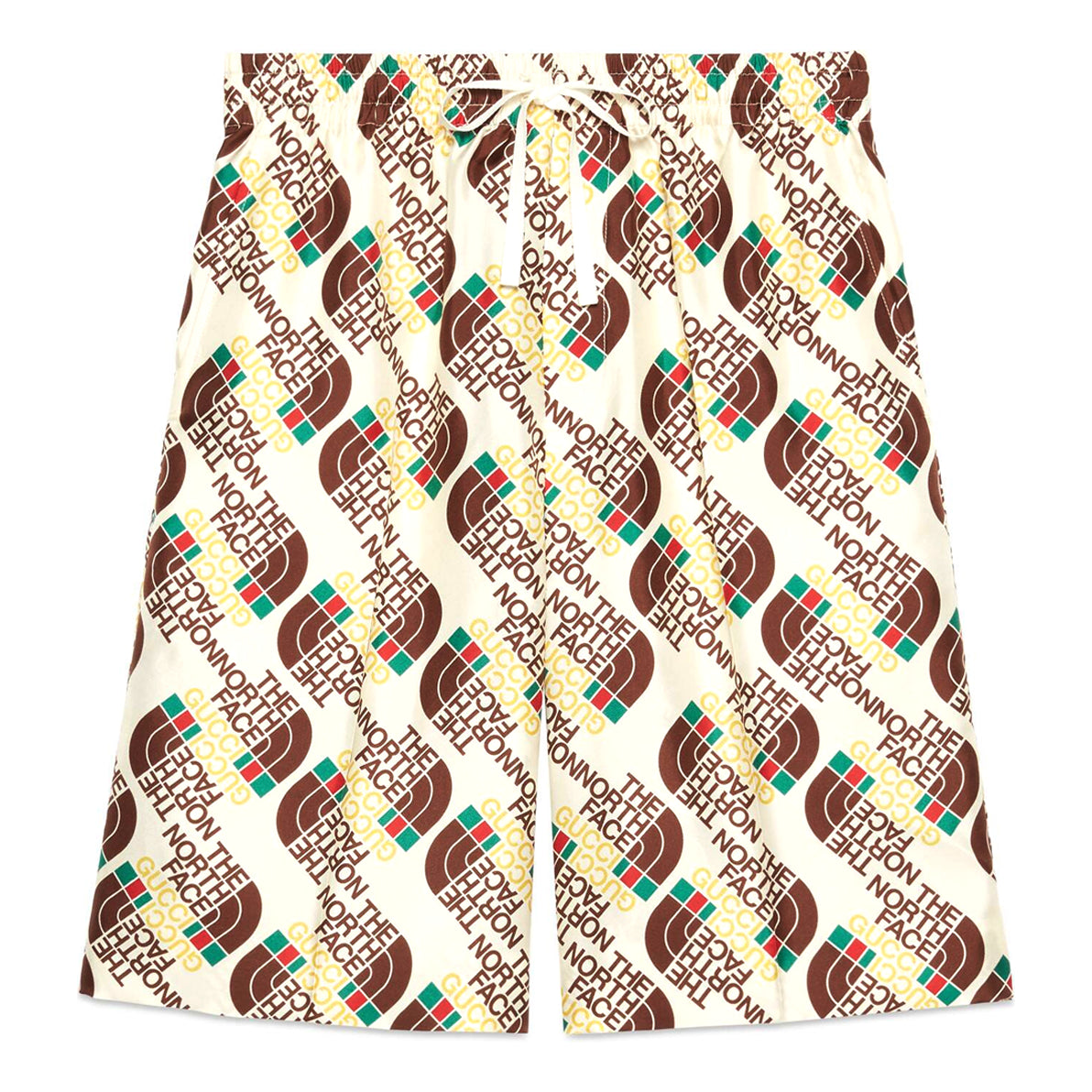 Gucci x The North Face Logo Web Print Silk Shorts 'Ivory Brown Green' 654771-ZAGUR-9117