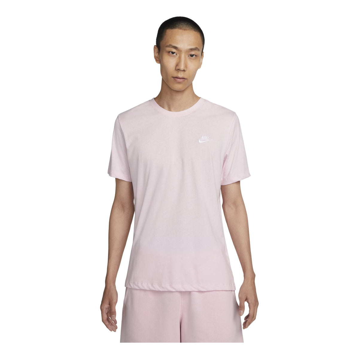 Nike Solid Color Logo Embroidered Knit Round Neck Short Sleeve Pink AR4999-665