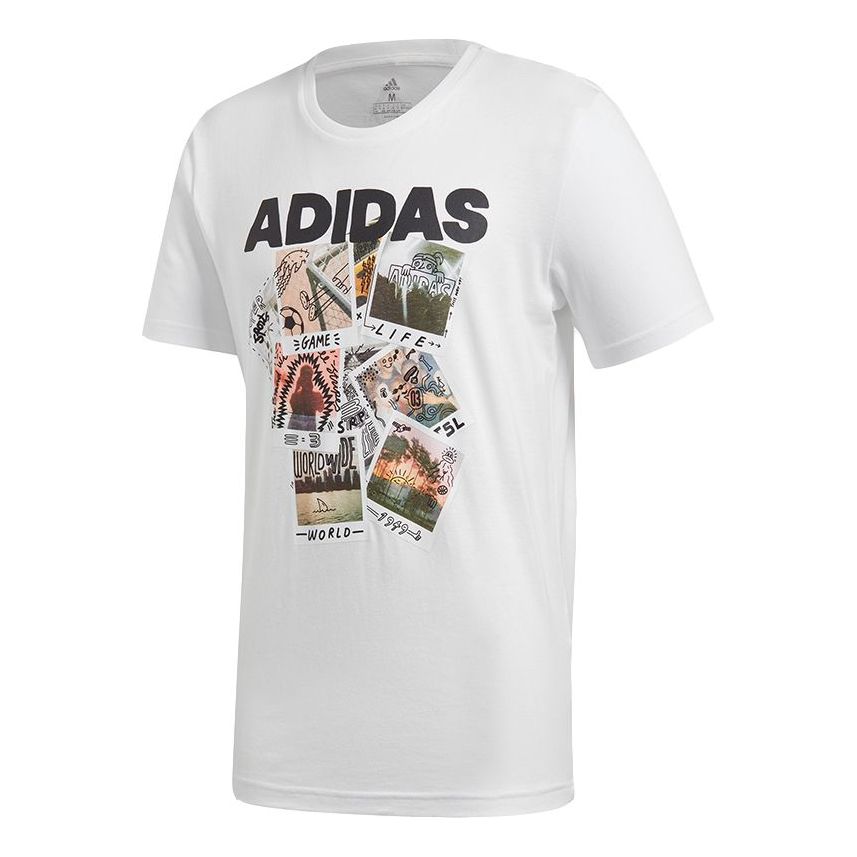adidas Doodle Photos Photo Printing Sports Round Neck Short Sleeve White FN1715