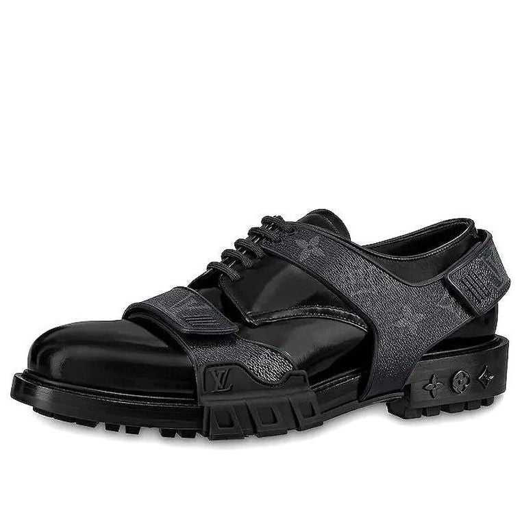 LOUIS VUITTON Harness Derby Shoes 'Black with Monogram Straps' 1A8ACU