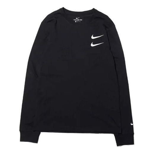 Nike Swoosh Casual Sports Double-Hook Crew-neck Long Sleeve 'Black' DB6156-010