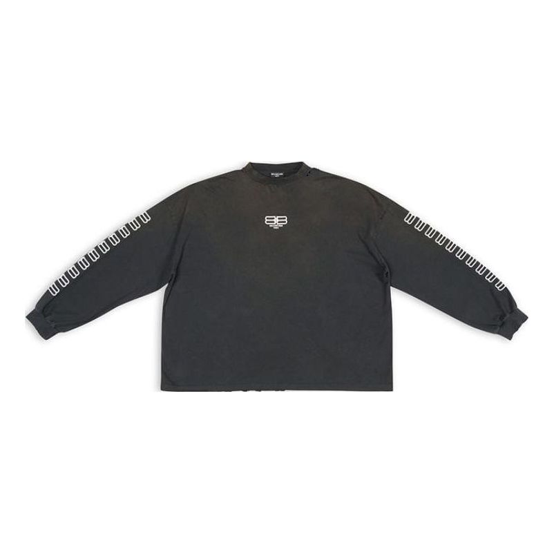 Balenciaga Embroidered BB Sleeve Crewneck Sweater 'Washed Black White' 699191TMVG79034
