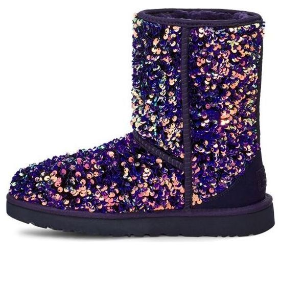(WMNS) UGG Classic Short Stellar Sequin Snow Boots Black/Blue/Purple 1112514-MDL