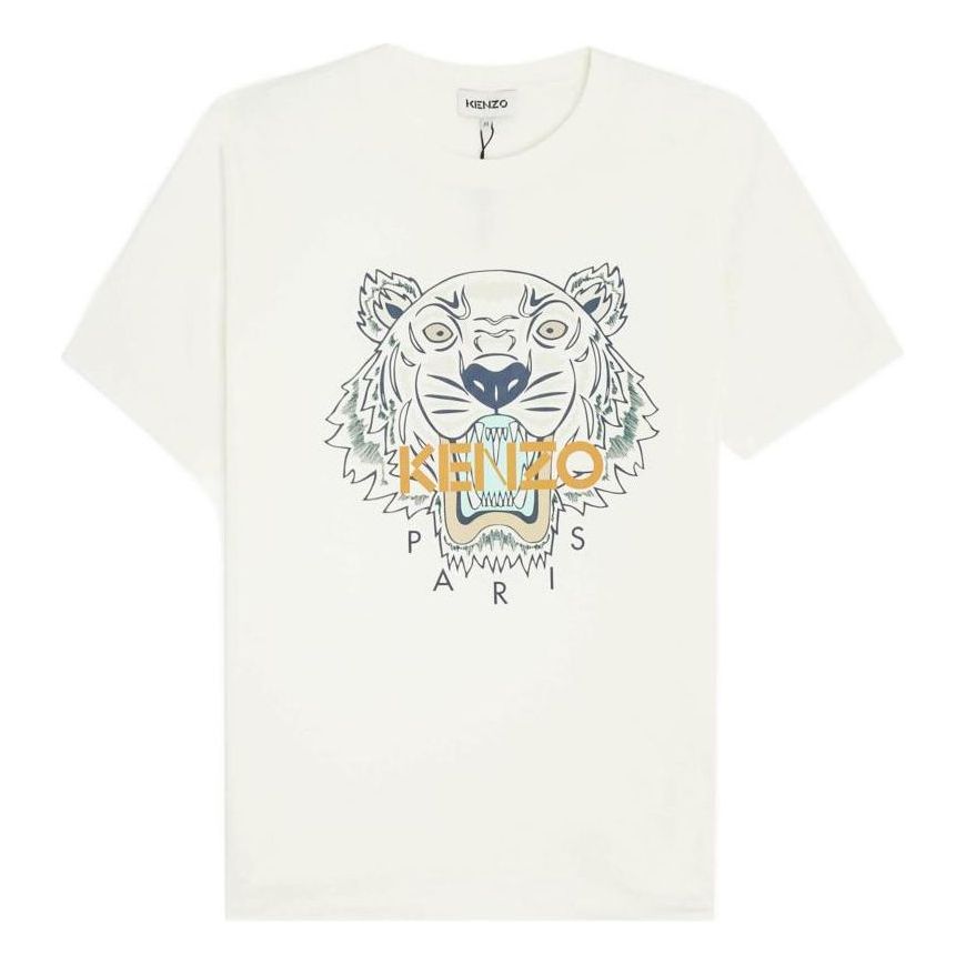 Men's KENZO Solid Color Printing Round Neck Short Sleeve White FB65TS0204YA-01B