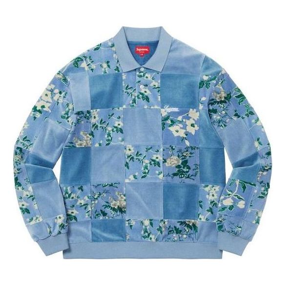 Supreme Floral Patchwork Velour L/S Polo 'Teal Green' SUP-FW21-297